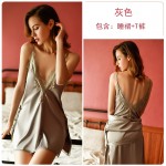 Guiruo Sexy Spring/Summer Lace Embroidery Deep V Open Back Split Temptation Sling Sleeping Dress Outer Robe Home Suit Set 272