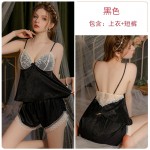 Guiruo Spring/Summer New Thin Lace and Chest Cushion Suspender Top, Shorts, Outer Robe, Women's Homewear Set 3551