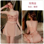 Guiruo Sexy Strap Temptation and Chest Cushion Gather Ice Silk Comfortable Sling Sleeping Dress Outer Robe Home Suit Set 3128