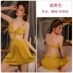 Ruo Ruo Sexy Satin Lace and Chest Cushion Gathered Hollow Out Slim Slim Slim Slim Slim Slim Slim Slim Slim Sleeping Dress Outer Robe Women's Home Set 3431