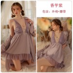 Guiruo Pure Desire Satin Open Back Temptation with Chest Cushion, Sleeping Dress, Outer Robe, Women's Pure Desire Home Suit Set 3211