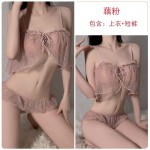 Guiruo Light and Thin Wave Dot Transparent Yarn Lace up Temptation Sling Dress Shorts Sexy Open Waist Women's Two Piece Set 19030