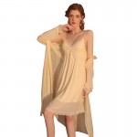 Guiruo brand sexy solid color with bra pad pajamas, mesh long drawstring pajamas, outerwear, home clothing set 2370