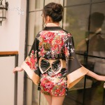 Guiruo European and American fun lingerie uniform seductive deep V print sexy role-playing Japanese kimono set 207