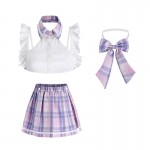 Guiruo Fun Lingerie Sexy Open Back Checkered Short Skirt Role Playing Student Flirting Uniform Set 2537