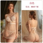 Guiruo Brand Sexy Mesh Perspective Temptation Sleepwear Plush Dew Breast Suspender Sleepwear Women's Home Fur Set 538