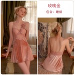 Guiruo Chest Cushion Steel Ring Gathering Pajama Lace Hanging Pajama Dress Lace up Cardigan Solid Color Women's Home Suit Set 2814