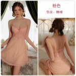 Guiruo Sexy Deep V with Chest Cushion Steel Ring Gathering Perspective Lace Temptation Sleeping Dress Outer Robe Home Suit Set 2679