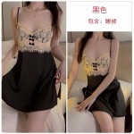 Guiruo Satin Lace Steel Ring Gathering Sexy Backless Quick Buckle Suspender Sleeping Dress Outrobe Home Set 1701