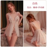 Guiruo Fun Lingerie Sexy Leaky Breast Open Stop No Take Off Mesh Perspective Attractive Sling Sleeping Dress Uniform Set 2598