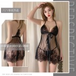 Guiruo Autumn and Winter Fun Lingerie Sexy Mesh Lace Perspective Temptation Deep V Sling Sleeping Dress Home Suit Set 220