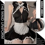 Guiruo Fun Lingerie Sexy Hollow Out Breast Dew Attraction Maid Hot Backless Split Sleeping Dress Uniform Set 1642