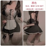 Guiruo Classic Contrast Mesh Open Back Deep V Lace Seduction Japanese Maid Role Playing Uniform Set 3067