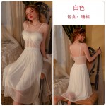 Guiruo Sexy Mesh Lace Splice Deep V with Chest Cushion Suspender Sleeping Dress Comfortable Outer Robe Home Suit Set 2983