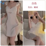 Guiruo Sexy V-neck Low cut gathered and padded with Sweet Lace Perspective Temptation Sleeping Dress Outer Robe Home Suit J3123