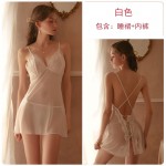 Guiruo Fun Lingerie Sexy Perspective Attractive Backless Pajamas Strap Sleeping Dress Women's Home Suit Set 807