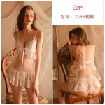 Guiruo Fun Lingerie Sexy Mesh Perspective Temptation Pajamas Small Chest Strap Pajamas Women's Home Furnishing Set 1829