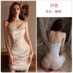 Guiruo Brand Deep V Lace Sweet Open Waist Temptation Pajama Pleated Slim Hanging Dress Home Suit Set 1715