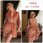 Guiruo Brand Sexy Women's Casual Suspender Sleeping Dress Velvet Backless Comfortable Outer Robe Chest Pad Home Suit Set 2523