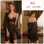 Guiruo Sexy Lace Steel Ring Gathering and Chest Cushion Pajama Outer Robe Open Back Suspended Sleeping Dress Home Suit Set 2668