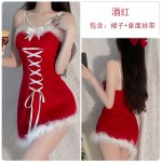 Guiruo Autumn and Winter Fun Lingerie Sexy Chest Cushion Velvet Role Play Dress Christmas Dress Uniform Set 1786