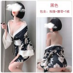 Guiruo Fun Lingerie Uniform Temptation Open Front Printed Japanese Bow Big Cuffs Kimono Sexy Set 693