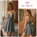 Guiruo Home Large Lace Sexy Deep V Open Back Pajamas Solid Color Suspended Nightgown Nightgown Home Suit 267