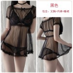 Guiruo Fun Underwear Sexy Mesh Perspective Temptation Three Point Sweet Princess Bow Sleeping Dress Set 1213