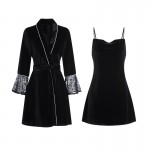 Guiruo Brand's New Loose and Comfortable Nightwear Solid Lace Velvet Suspender Dress Outer Robe Home Suit Set 1924