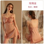 Guiruo Sexy Solid Color Pajamas Lace up Cardigan Outer Robe Comfortable Drawstring Hollow out Suspended Dress Home Suit Set 2047