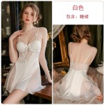 Guiruo Brand French Temptation Steel Ring Chest Cushion Gathered Strap Sleeping Dress Ice Silk Outer Robe Women's Home Suit Set 3207