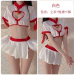 Qiruo Autumn and Winter Fun Lingerie Sexy, Spicy, Dewing Breast Temptation Republic of China Standing Collar Cheongsam Solid Color Uniform Set 787