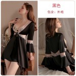 Guiruo French Sexy Deep V Lace Embroidery Private Steel Ring Sleeping Dress Flare Sleeves Simple Women's Outrobe Set 1701