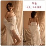 Guiruo Brand Sexy Deep V Thin Satin Lace Hanging Pajama Dress Lace up Pajama Bathrobe Home Suit Set 542