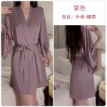 Guiruo Sexy Lace Pajamas with Chest Pads Gathered Open Back Large Suspended Sleeping Dress Outer Robe Home Suit Set 1690