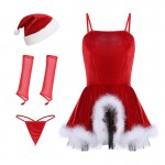 Guiruo Fun Lingerie Women's Christmas Velvet Pajamas Sexy Split Plush Sling Sleeping Dress Set Issued on behalf of 19989