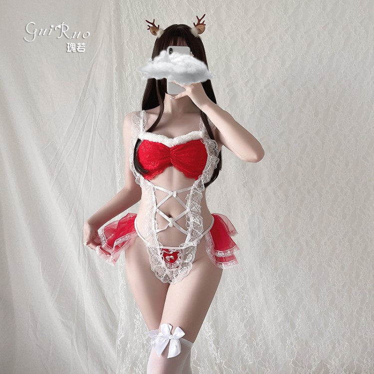 Guiruo Autumn and Winter Fun Underwear Sexy Hollow out Temptation Plush Maid Maid Bed Uniform Temptation Set 648