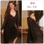 Guiruo Sexy Lace Nightgown Outer Robe Women's Strap Summer Ice Silk Backless Comfortable and Cool Home Suit Set 2070