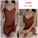 Guiruo Brand Summer Ice Silk Cross Open Back Simple and Comfortable Suspended Sleeping Dress Outer Robe Women's Home Set 1320