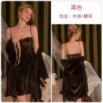 Guiruo Brand Velvet Sexy Casual Comfort with Chest Cushion Suspender Sleeping Dress Deep V Robe Home Suit Set 2926