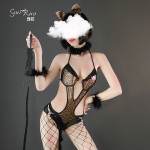 Guiruo Sexy Hollow Out Fun Lingerie Wild Leopard Print Cat Girl Role Playing One Piece Uniform Temptation 801