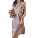 Ruo Ruo Solid Satin Cross Lace Sexy Plus Chest Cushion Suspender Sleeping Dress Simple Outer Robe Women's Home Set 3789