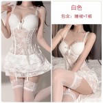 Guiruo Fun Lingerie Lace Pajamas Open Back Seduction Steel Ring Gathering Chest Cushion Sling Dress Uniform Sexy Set 2271