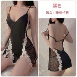 Guiruo Sexy Lace Perspective Temptation Short No Take Off Pajamas Split Strap Nightwear Women's Home Furnishing Set 702