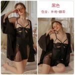 Guiruo Sexy Deep V Satin Hollow Steel Ring Small Chest Show Large Open Back Temptation Sleeping Dress Simple Outer Robe Set 2359