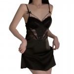 Guiruo satin patchwork lace and chest pad deep V open back buckle seductive and comfortable outerwear home suit J3579