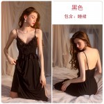 Guiruo Sexy Lace Nightgown Outer Robe Women's Strap Summer Ice Silk Backless Comfortable and Cool Home Suit Set 2070