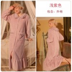 Guiruo Brand Flannel Sweet Doll Neck Elastic Cuffs Comfortable Women's Thick Outer Robe Home Suit Set 2876