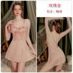 Guiruo Sexy Backless Temptation with Chest Cushion Ice Silk Comfortable Sling Sleeping Dress Outer Robe Women's Home Furnishing Set 2990