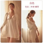 Guiruo Sexy Backless Underwear Sleeping Dress Women's Solid Lace Suspended Dress Lace up Outer Robe Women's Home Fur Set 245